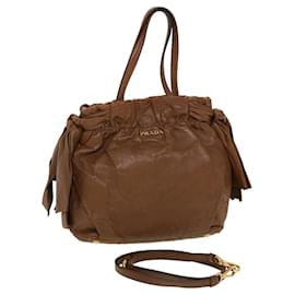 Prada-PRADA Hand Bag Leather 2way Shoulder Bag Brown Auth yb143-Brown