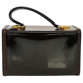 Versace-VERSACE Hand Bag Patent leather Brown Auth yb126-Brown