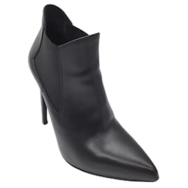 Saint Laurent-Saint Laurent Chelsea Black Pointed Toe High Heeled Leather Ankle Boots / Booties-Black