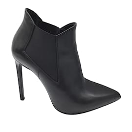 Saint Laurent-Saint Laurent Chelsea Black Pointed Toe High Heeled Leather Ankle Boots / Booties-Black