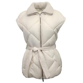 Peserico-Peserico White Belted Puffer Vest with Monili-Cream