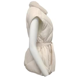 Peserico-Peserico Blanc Ceinture Puffer Gilet avec Monili-Écru