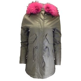 Sam Edelman SAM. Hudson verde oliva / Casaco parka de algodão com capuz e pele rosa Verde