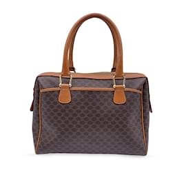 Céline-Vintage Brown Macadam Canvas Handbag Satchel Bag-Brown