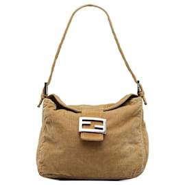 Fendi-Sac à bandoulière à rabat doublé en velours côtelé marron Fendi-Marron,Beige