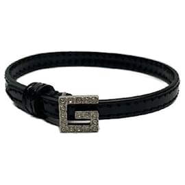 Gucci-****GUCCI Patent Leather x Crystal Bracelet-Black