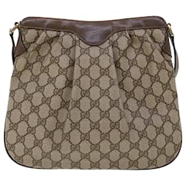 Gucci-GUCCI GG Canvas Shoulder Bag PVC Leather Beige Auth yk7340-Beige