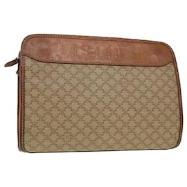 Céline-CELINE Macadam Canvas Clutch Bag PVC Leather Beige Auth 45077-Beige
