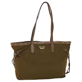 Prada-PRADA Tote Bag Nylon Leather Khaki Auth bs6185-Khaki