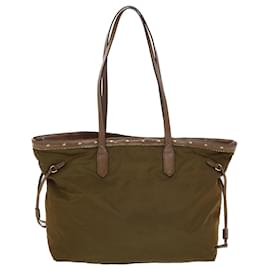 Prada-PRADA Tote Bag Nylon Leather Khaki Auth bs6185-Khaki