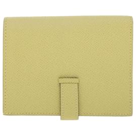 Hermès-HERMES Bearn Compact Wallet Epsom Yellow Auth 45049a-Yellow