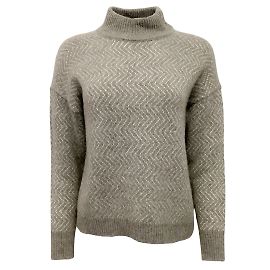 Peserico Gray / Weißer, schimmernder Stehkragenpullover Grau