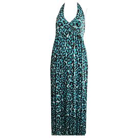 Diane Von Furstenberg Vestido maxi de seda DvF Franz em turquesa e multicolor Multicor Turquesa