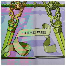 Hermès-Hermes Blue Printed Silk Scarf-Blue,Multiple colors,Light blue