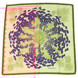Hermès-HERMES CARRE 90 FLEURS et CARLINES Scarf Red Beige blue Auth bs5975-Red,Blue,Beige