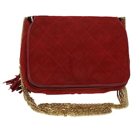 Chanel-CHANEL bolsa de ombro corrente camurça ouro vermelho CC Auth bs6033-Vermelho,Dourado