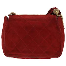 Chanel-CHANEL Chain Shoulder Bag Suede Red Gold CC Auth bs6033-Red,Golden