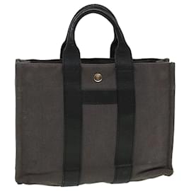 Hermès-HERMES Sac Arne Hand Bag Canvas Leather Gray Auth bs6147-Grey