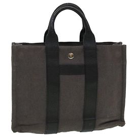 Hermès HERMES Sac Arne Sac à Main Toile Cuir Gris Auth bs6147 Marron