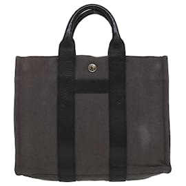 Hermès-HERMES Sac Arne Hand Bag Canvas Leather Gray Auth bs6147-Grey