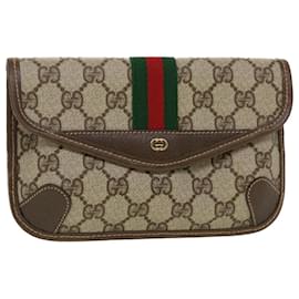Gucci-GUCCI GG Canvas Web Sherry Line Pouch PVC Leather Beige Red Green Auth yk7352-Red,Beige,Green