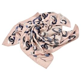 Chanel-Chanel silk scarf-Rose,Gris