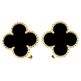 Van Cleef & Arpels-***Boucles d'oreilles Van Cleef & Arpels Vintage Alhambra 18k Or jaune et Onyx-Noir,Bijouterie dorée