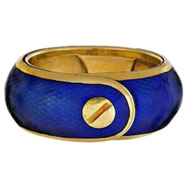 Van Cleef & Arpels-*** Van Cleef & Arpels anel de cinto de esmalte dourado-Azul,Gold hardware