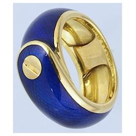 Van Cleef & Arpels-*** Van Cleef & Arpels anel de cinto de esmalte dourado-Azul,Gold hardware