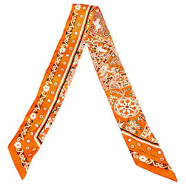 Hermès-Hermes Orange Printed Twilly Silk Scarf-Multiple colors,Orange