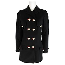 Versace-***Versace Cashmere Wool Blazer Jacket-Black,Dark red,Gold hardware