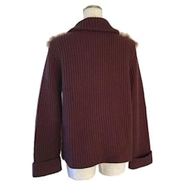 Yves Saint Laurent-***Yves Saint Laurent Wool Fur Rib Knit Cardigan Jacket Zip Up Jacket-Brown