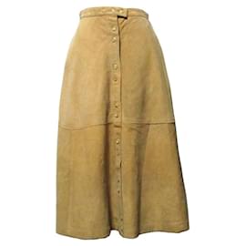 Y'S-***Y's Suede Leather Skirt-Camel