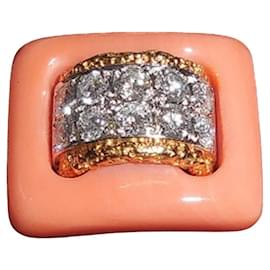 Van Cleef & Arpels-***Van Cleef & Arpels 18K Gelbgold-Diamant-Korallen-Art-Deco-Ring-Mehrfarben