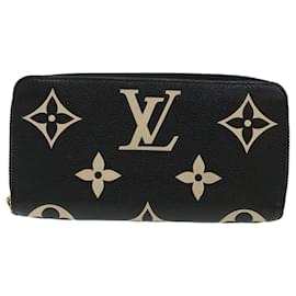 Louis Vuitton-LOUIS VUITTON Portafoglio Monogram Empreinte Zippy Nero Beige M80481 LV Aut 45062-Nero,Beige