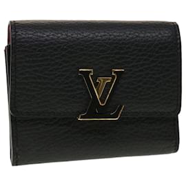 Louis Vuitton-LOUIS VUITTON Portefeuille Capsine XS Portefeuille Taurillon Noir M68587 auth 45059-Noir,Autre