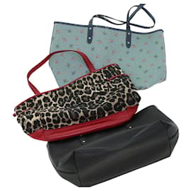 Coach-Coach Leopard Tote Bag PVC Leather 3Set Black Red blue Auth 44690-Black,Red,Blue