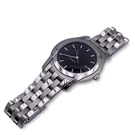 Gucci-Mod de acero inoxidable plateado 5500 Reloj de pulsera XL esfera negra-Plata