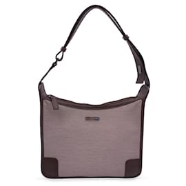Gucci-Beige Canvas and Brown Leather Shoulder Bag Hobo-Beige