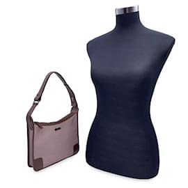 Gucci-Beige Canvas and Brown Leather Shoulder Bag Hobo-Beige