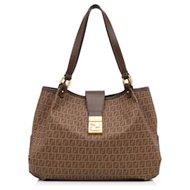 Fendi-Fendi Brown Zucchino Spalmati Chiusura Tote-Brown