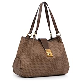 Fendi-Fendi Brown Zucchino Spalmati Chiusura Tote-Brown