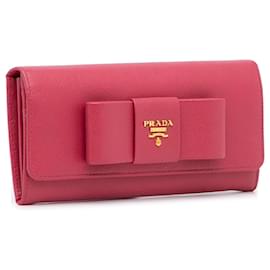 Authentic PRADA Saffiano Fiocco Bow Leather Round Zip Long wallet