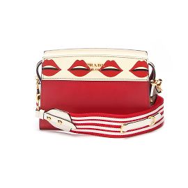 Prada Bolso bandolera Esplanade de cuero con estampado de labios 1BH043 Roja