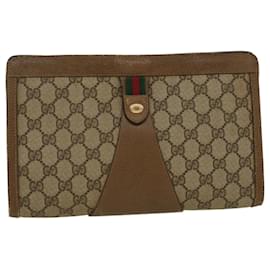 Gucci-GUCCI GG Canvas Web Sherry Line Clutch Bag PVC Leather Beige Red Auth 45600-Red,Beige