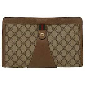 Gucci-GUCCI GG Canvas Web Sherry Line Clutch Bag PVC Leder Beige Rot Auth 45600-Rot,Beige