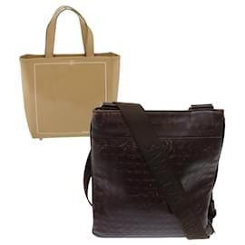 Salvatore Ferragamo-Salvatore Ferragamo Shoulder Hand Bag Leather 2Set Brown Beige Auth bs6270-Brown,Beige