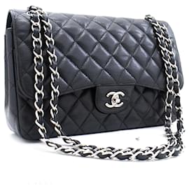 Chanel-CHANEL Grand sac à bandoulière en cuir de veau grainé avec rabat SV Classic-Noir