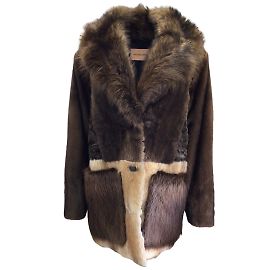 Yves Salomon Abrigo de piel de visón y cordero con cuello de piel de mapache marrón multicolor Castaño