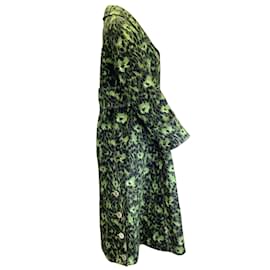 Marni-Marni Dark Olive 2020 Mittellanger, ausgestellter Duster-Mantel aus Baumwoll-Jacquard-Grün